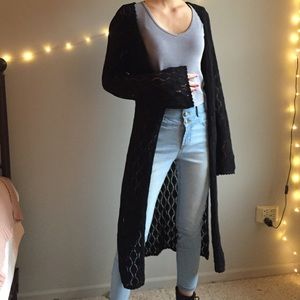 White Stag black crocheted cardigan